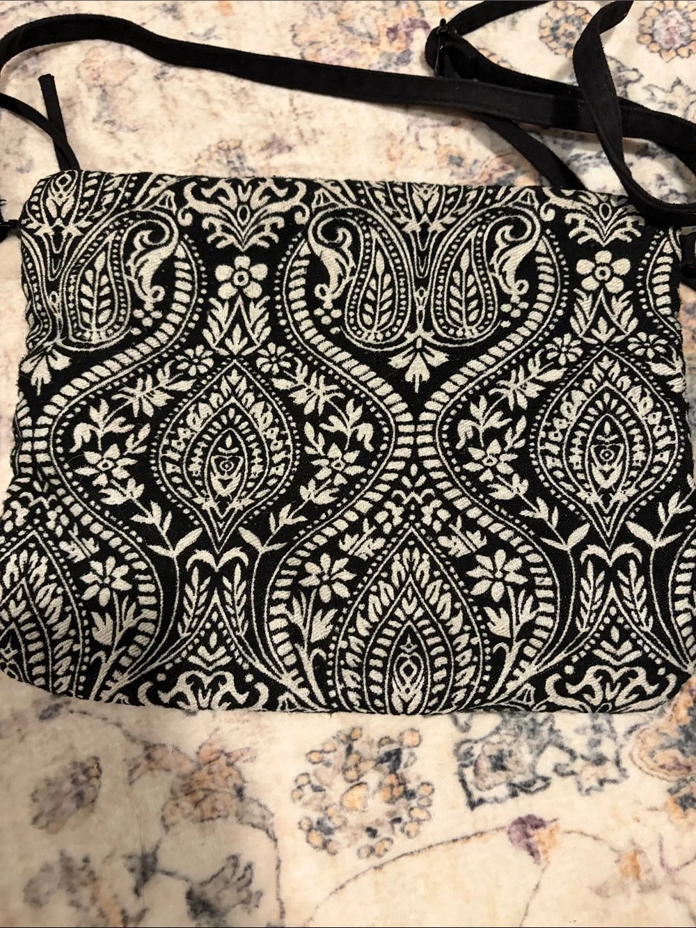 Volcom Black & Cream Diamond-Pattern Crossbody Bag with Woven Trim